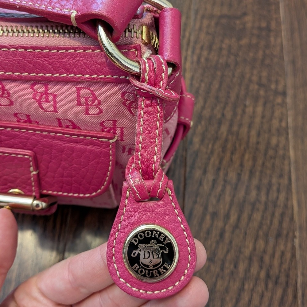 Vintage Dooney & Bourke Pink Y2K DB Monogram Canvas Leather Buckle Shoulder Bag - Picture 11 of 16